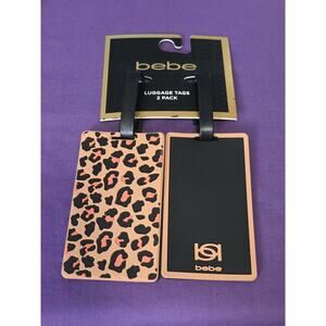 Bebe 2 PACK Silicone Luggage Tags Animal Leopard Print Black Tan New